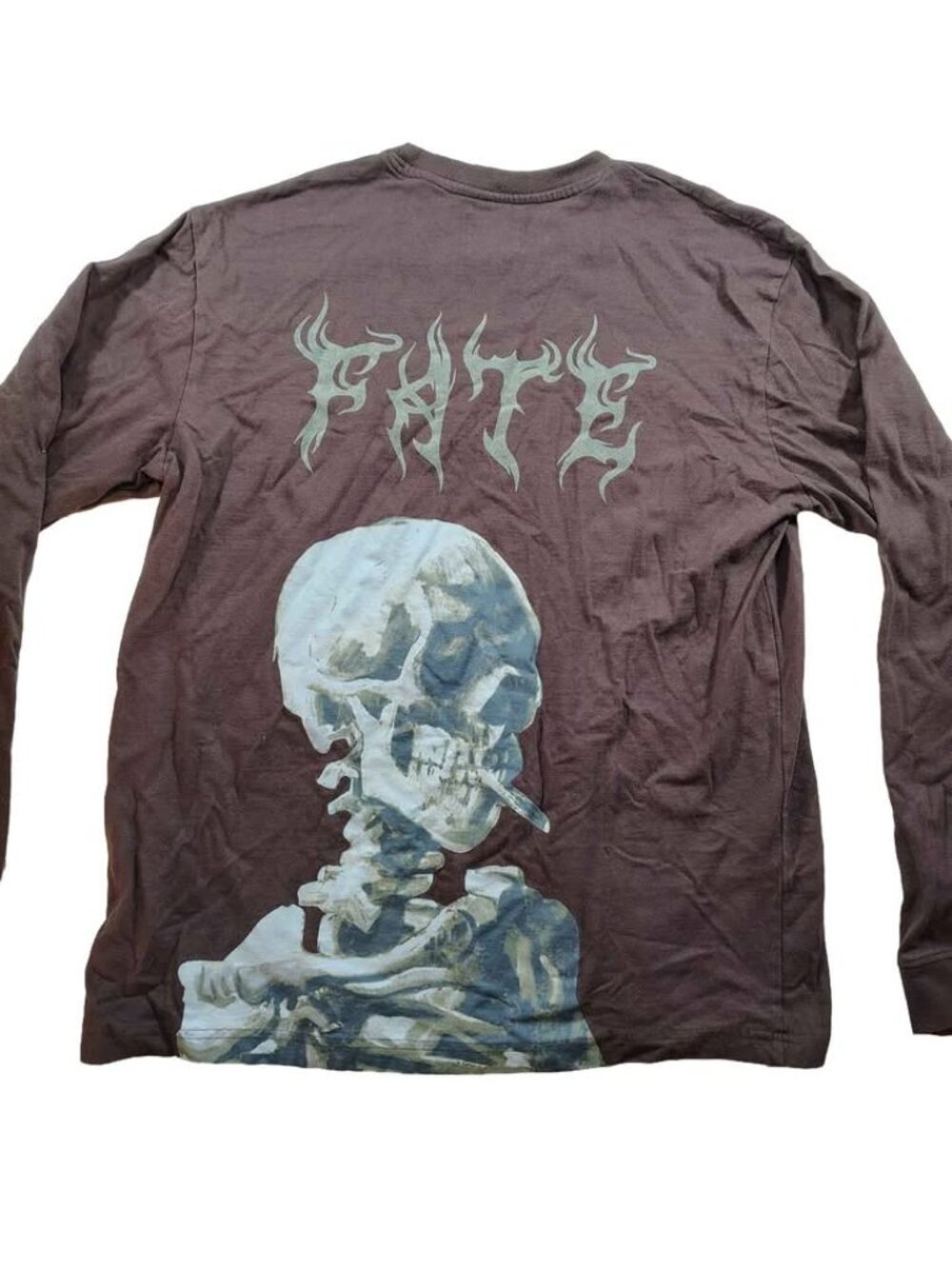 Men's Brown Long Sleeve Skull Graphic T-shirt Size Large